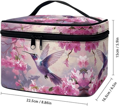 JoyLamoria Cosmetic Bag Toiletry Bag Zipper Closure Makeup Bag Travel Case, Cherry Blossoms Bird