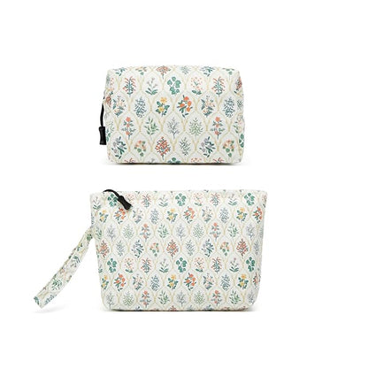 Makeup bag set small Cosmetic bag for women purse Corduroy Organizer with interior Pockets Pencil zipper Pouch travel Toiletry Bag with handle(Multi-Plants)