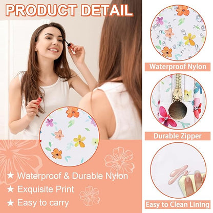 Waterproof Mini Floral Makeup Bag Pouch for Purse,Nylon Flower Cosmetic Travel Bag Small Preppy Toiletry Organizers for Women Girl,Cute Zipper Pouch Coin Purse for Work(Mini Colorful-Flowers)