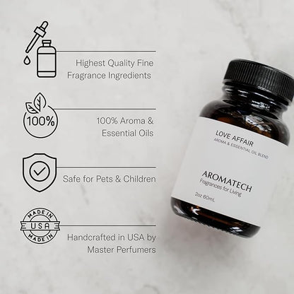 AromaTech Love Affair Aroma Essential Oil Blend: Luxury Hotel Inspired Aromatherapy with Jasmine, Saffron, Cedar & Amber for Ultrasonic Diffusers & Nebulizers - 4 fl oz, 120 mL