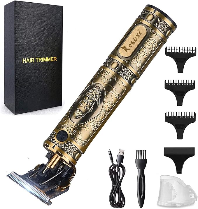 RESUXI Cordless Hair Trimmer for Men, Professional Electric Hair Clippers Barber Trimmer, Mens T-Blade Beard Trimmer Zero Gapped Edgers Gold Knight Close Cutting Haircut Kit