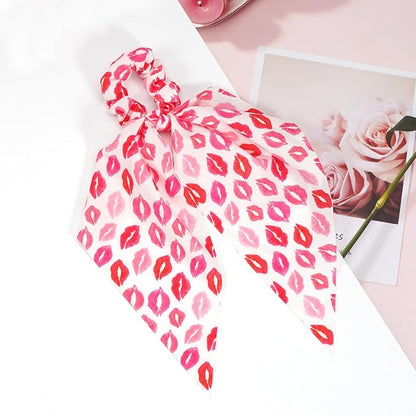 Valentine's Day Hair Ties Pink Lip Hair Scrunchies for Women Teen Girls Elastic Love Hair Tie Ribbon Valentine's Day Hair Bows Hair Accessories Gifts