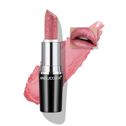 Anglicolor Glitter Metallic Pink Lipstick,High Impact Lipcolor,Lightweight Hydrating Formula Smooth and Non-Sticky,Peach Lipstick For Women,Full-Coverage Lip Makeup (02 PINK GEMSTONE, 4g)