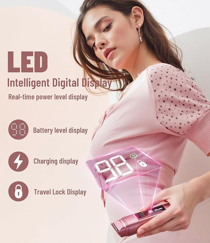 Electric Bikini Trimmer for Women: Razor & Shaver with Dual Heads for Body Pubic Hair, IPX7 Waterproof with LED Display - Rechargeable Lady Trimmer for Underarm Body Leg Face-Coral Pink