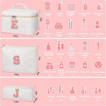 Initial Makeup Bag, Personalized Monogram Cosmetic Bag Set, Large Make up Bags | Travel Toiletry Bag | Makeup Bag for Girls Teen Girl Friend Sister Wife Girlfriend Gifts Daughter (Letter J)