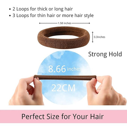 LuSeren 120 Pcs No Damage Hair Ties for Thick Hair, Large Soft Seamless Nylon Hair Elastics for Women, Ponytail Holders, Hair Accessories – brown