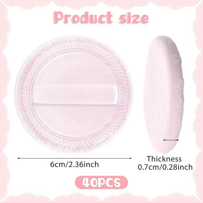 Makeup Pads for Pressed Powder 40 Pcs Cotton Powder Puffs Washable 2.36 Inch Round MakeupPowder Puff Pads with Ribbon White Round Cosmetic Face-Powder Make up Puffs Beauty Makeup Tools for Women