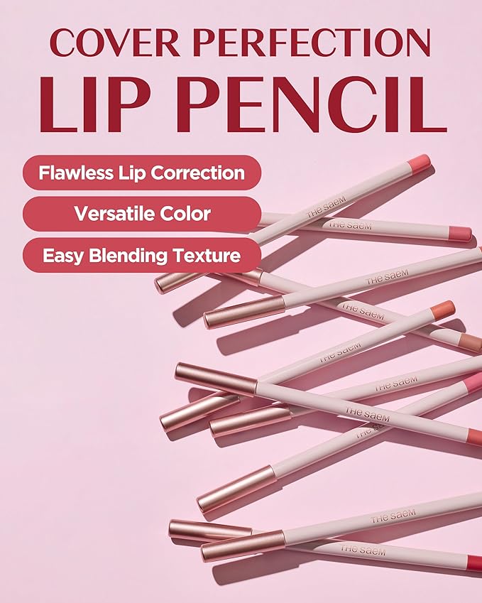 THESAEM Cover Perfection Lip Pencil - Slim, Easy-Blend & Overlip Makeup, Creamy Matte Lip Liner, Long-Lasting with Built-In Sharpener (01 Near)