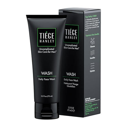 Tiege Hanley Daily Face Wash for Men, Gentle Fragrance-Free Cleanser with Jojoba Oil, Aloe, & Vitamin B3, Hydrating Foaming Formula for Deep Clean, Gentle on Sensitive Skin, Men’s Skin Care, 2.5 Fl Oz