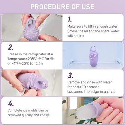 3 Pcs Facial Ice Roller Silicone Mold Reusable for Face Women and Eye Neck Cold Skin Care Tools Freezer De Puff Eye Bags Reduce Migraine Pain Pink 1 + Purple 2