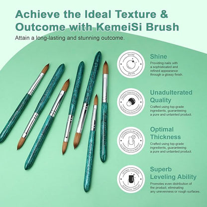 Acrylic Nail Brush Size #14, 100% Pure Kolinsky Nail Art Brushes for Acrylic Application, Sturdy Starry Handle Oval Shaped Nail Design Tools for Professional Manicure DIY, Green