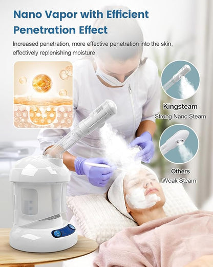 Tabletop Facial Steamer - Kingsteam Nano Ionic Face Steamer with 360° Rotating Arm, Moisturize, Remove Blackheads, Portable Facial Steamer for Home Facial Spa or Beauty Salon, White