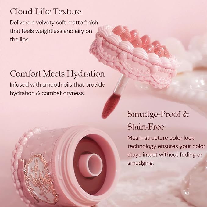 Flower Knows Strawberry Cupid Cake Lip Cream,Velvety-Smooth Matte Liquid Lipstick,Hydrating,Smudge-proof & Stain-Free Lip Stain (V04 Meredith,0.17 Fl Oz)