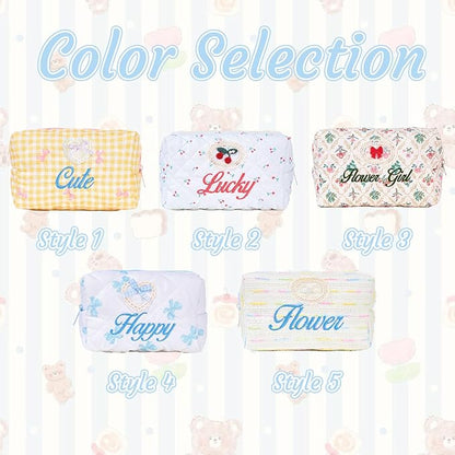 Van Fan & Shi Personalized Square Makeup Bag for Women, Customized Monogrammed Quilted Make Up Bags for Christmas (Personalized Square Makeup Bag)