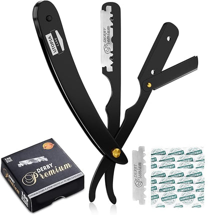 Utopia Care Professional Straight Razor for Men, Barber Straight Edge Razor Safety with 100 Pack Blades, Black