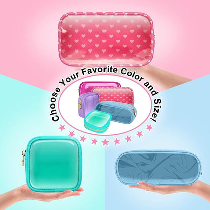Mini Clear Travel Makeup Organizer Bag for Purse, Small Cute Preppy Pink Makeup Bag Cosmetic Zipper Pouch Purse, Transparent PVC & Nylon Waterproof Toiletry Storage Clutch for Women Girls(Pink Heart)