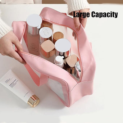 Clear Travel Bags for Toiletries,3 Pack Toiletry Bag,Matte Translucent Toiletry Bag,Makeup Bag With Handy Handle,Travel Pouch,Makeup Cosmetic Organizer for Travel Essentials(White)