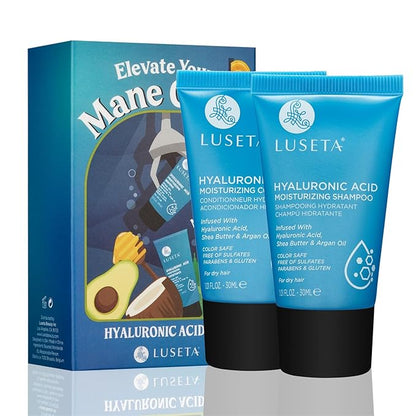 Luseta Hyaluronic Acid Moisturizing Shampoo & Conditioner Set for Dry and Damaged Hair, Sulfate Free Shampoo and Conditioner for Women Infused with Argan Oil and Shea Butter Paraben-Free 2 x 1.01oz