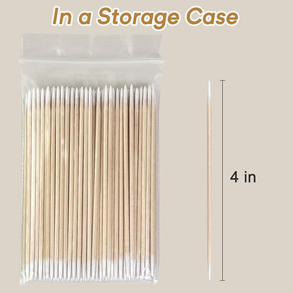 600 Pcs Pointed Cotton Swabs – 4-Inch Double-Sided Microblading Cotton Swab with Wooden Sticks for Makeup Application, Nail Care, and Tight Space – Soft, Lint-Free, Disposable Tattoo and Craft Tools