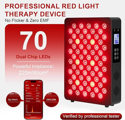 Red Light Therapy Panel for Face and Body - 600nm/660nm/810nm/850nm/940nm (70 LEDs 350W) Near Infrared Redlight Device with Timer, RC, Dual Chip for Improve Sleep, Skin Health, Pain Relief (Black)