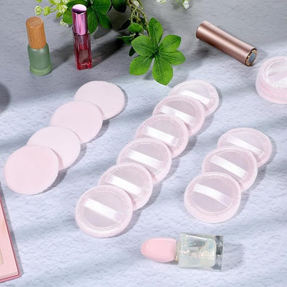 Makeup Pads for Pressed Powder 40 Pcs Cotton Powder Puffs Washable 2.36 Inch Round MakeupPowder Puff Pads with Ribbon White Round Cosmetic Face-Powder Make up Puffs Beauty Makeup Tools for Women