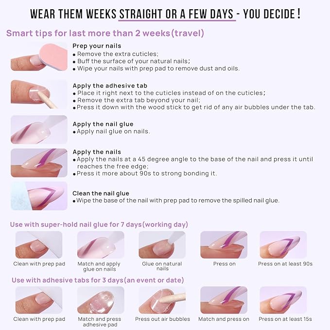 BTArtbox Press on Nails Long - Rose Gold Outline Designed French Tip Press on Nails, Coffin Glue On Nails, Reusable Soft Gel Stick On Nails with Nail Glue in 15 Sizes, Gilded French