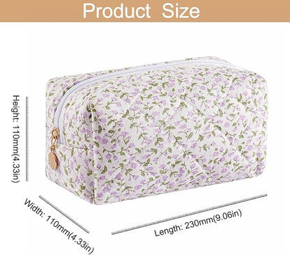 Makeup Bag Travel Cosmetic Bag for Women Girls, Zipper Make Up Pouch, Floral Flowers Toiletry Organizer Makeup, Portable Storage Cosmetic Travel Cloth Bag (Purple Floral)