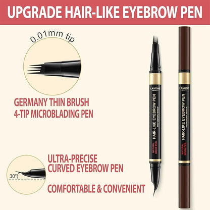 LAVONE Eyebrow Pen, 2-in-1 Eyebrow Pencils for Women with 4 Tip Microblading Eyebrow Pencil and Curved Precise Brow Pencil, Waterproof Eyebrow Pencil Create Full, Natural Hair-Like Brows, Ebony