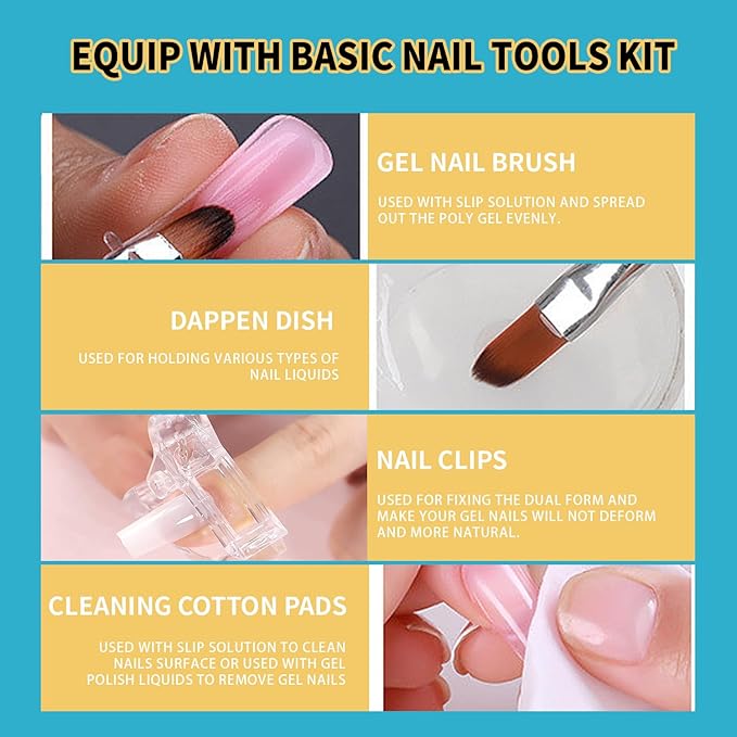Slip Solution 4Fl.Oz Slip Solution Nail Extension Gel Liquid Slip Solution for Poly Gel Nails with Brush Spatula Glass Cup Nail Cleaning pads Gel Cleanser for Nails