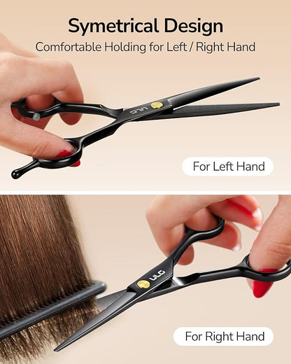 ULG Professional Hair Cutting Scissors 6.5 Inch – Sharp Barber Shears, Stainless Steel Symmetrical Salon Haircut Scissors for Women, Men, Kids, Gloss Paint Finish, Black