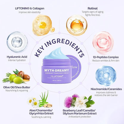 Overnight Toning Body Cream with Gua Sha Tool, Firming Lotion for Loose Skin & Improve Cellulite Appearance, Skin Tightening Cream for body, Belly, Arms, Thighs - 3.38 fl.oz