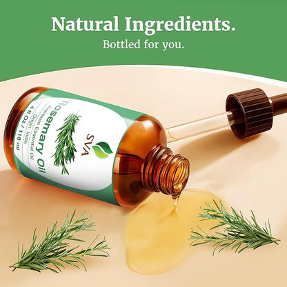 SVA Rosemary Essential Oil – 4 Fl Oz – 100% Natural Rosemary Oil for Hair, Face, Skin Care, Diffuser, Aromatherapy, Scalp, Body Massage, Soap and Candle Making – with Dropper