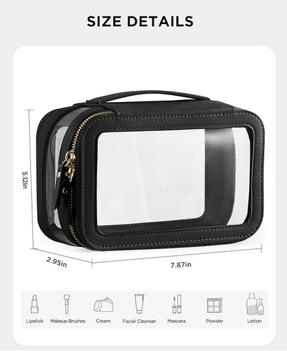Medium Clear Makeup Bag for Women, Portable Travel Makeup Bag Organizer Waterproof Toiletry Bag Cute Makeup Bags Cosmetic Bag Makeup Pouch, Black
