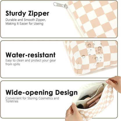 Checkered Makeup Bag, Travel Cosmetic Bag Organizer Toiletry Bag Make Up Bags with Zipper & Compartments for Women Girls, 2PCS