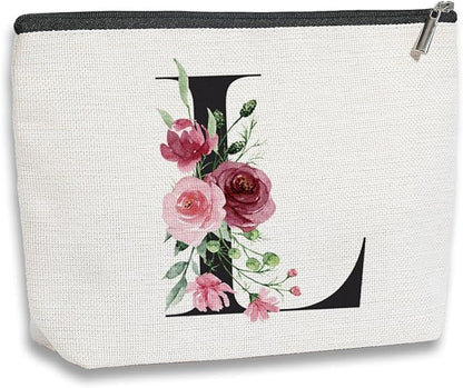 Initial Makeup Bag, Personalized Gifts for Women, Bridesmaid Gifts, Birthday Gifts for Women Mom, Gifts for Best Friend, Bride Bridesmaid Cosmetic bag (Letter L)