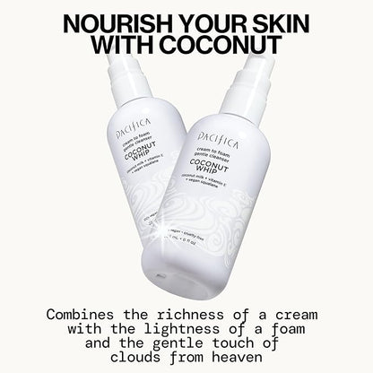 Pacifica Coconut Whip Cream to Foam Face Wash - Gentle Hydrating Facial Cleanser for Dry & Sensitive Skin, Moisturizing Daily Face Wash, Non-Comedogenic Vegan & Cruelty-Free, Dermatologist Tested 8oz