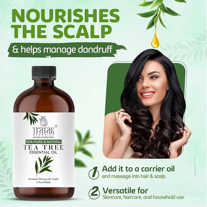 Tea Tree Oil for Skin, Hair & Toenails - 4 Fl Oz - 100% Pure Natural Tea Tree Essential Oil (Australian Melaleuca) for Potency - Used in General Wellness, Aromatherapy & DIY Soap