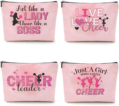 Cheerleader Gifts, 4 Pcs Cheer Makeup Bag Cheer Gifts Cheer Stuff Cosmetic Bag Cheerleading Gifts for Women Girls Friends Teammates Travel Toiletry Bag, Graduation Birthday Gifts Cheer Team Gifts