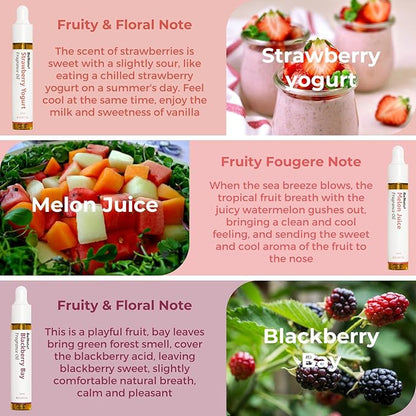 Benatu Summer Premium Fragrance Oils Set for Diffuser, Candle, Soap Making - Fruity Scents Aromatherapy Perfume Oil Gift for Home (Lime Basil, Cucumber, Peach, Strawberry, Melon, Blackberry Bay) 6 Pcs