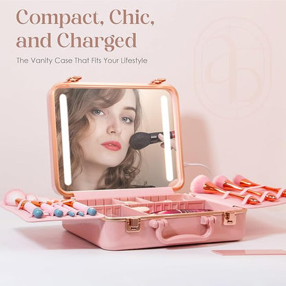 Air Makeup Beauty Box - Makeup Bag with LED Lighted Mirror, Professional Mini/Large Cosmetic Organizer - Portable Vanity & Makeup Case for Travel (Beauty Box, Blush Pink)