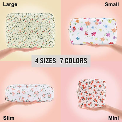 Nylon Mini Floral Makeup Bag for Purse, Small Cute Makeup Bag Preppy Cosmetic Zipper Pouch, Waterproof Travel Set Coin Pouch Sanitary Napkin Storage Bag Makeup Organizer for Women(Light Yellow-Flower)