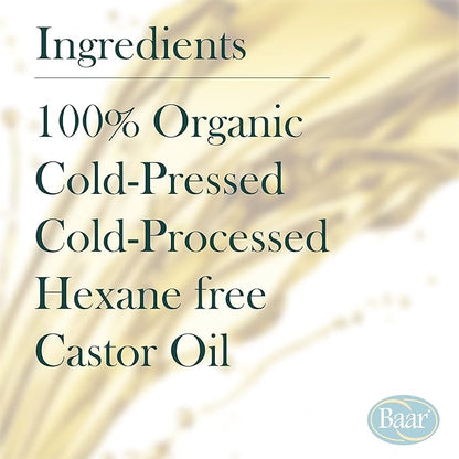 Baar Organic Castor Oil for Eyelash, Eyebrow and Hair Renewal, Skin Repair and Protection, Detox & Cleansing and Relief for Sore Muscles and Stiff Joints, Cold Pressed, Hexane Free, 128 fl oz / 1 gal