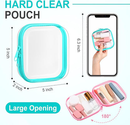 Sanwuta 6 Pcs Clear Hard Zipper Case Hard Plastic Zipper Pouches Makeup Bag Pencil Pouches Transparent Cases for Snacks Plastic Storage Organizer Box for Travel(Colorful,5 x 5 x 2 Inch)