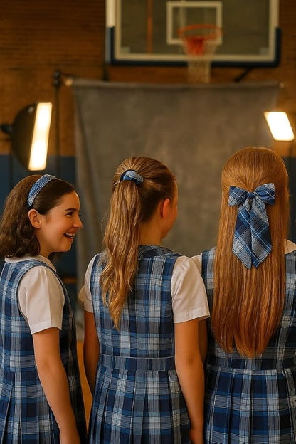 Plaid scrunchie, ClassExceed school uniform plaid, Back to school, handmade school uniform hair accessories (Lt blue white Navy Plaid76)