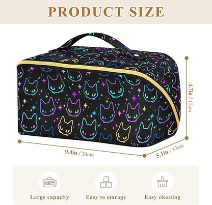 Makeup Organizer Bag, Colorful Neon Cat Heads Travel Makeup Bags Makeup Vanity Case Large Capacity Rhombus Cosmetic Toiletry Bag for Girl Women Ladies