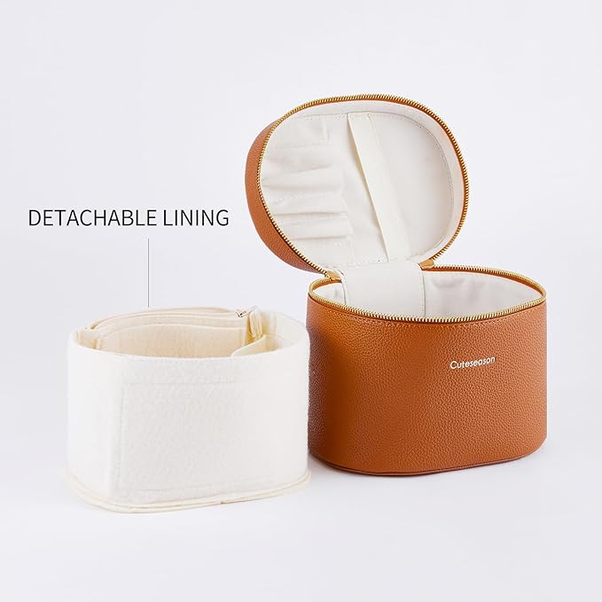 Makeup Bag, Toiletry Bag with Removable Zippered Inner Pocket, Portable Cosmetic Bag, Makeup Organizer for Woman.Travel Make up Case (Khaki)