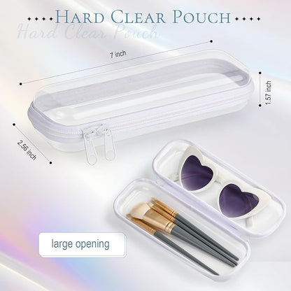 Sanwuta 6 Pcs Clear Hard Zipper Case Hard Plastic Zipper Pouches Makeup Bag Pencil Pouches Transparent Cases for Snacks Plastic Storage Organizer Box for Travel(White,7.87 x 2.56 x 1.57 Inch)