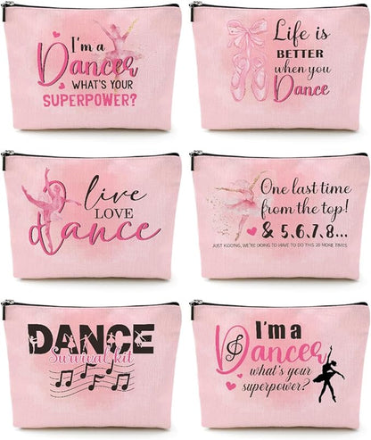 6 Pcs Dance Makeup Bag, Dancer Gifts, Dance Gifts Dance Stuff Cosmetic Bag Dance Recital Gifts for Girls Women Friends Dance Lover Travel Toiletry Bag, Dance Teacher Gifts Graduation Birthday Gifts