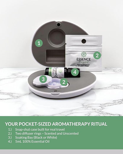 Essence Pearl Travel Case - Wearable Aromatherapy Kit with Nasal Diffuser Rings, Soaking Bay, and 5mL Essential Oil – Portable Wellness Gift Set for On?The?Go Self Care