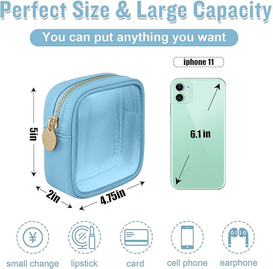 Mini Clear Travel Makeup Bag for Purse, Small Cute Preppy Cosmetic Zipper Pouch, Transparent PVC Nylon Waterproof Toiletry Storage Clutch Coin Pouch for Women Girls